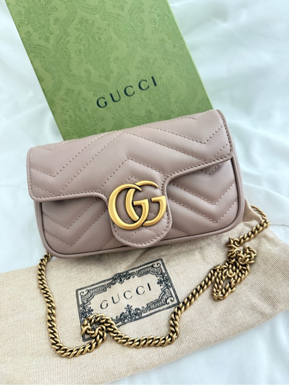 Gucci Quilted Mini Crossbody Bag in Dusty Rose with Gold Hardware
